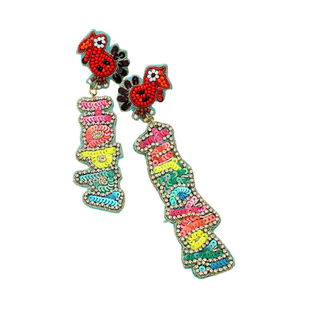 Felt Back Beaded Happy Turkeyday Message Dangle Earrings