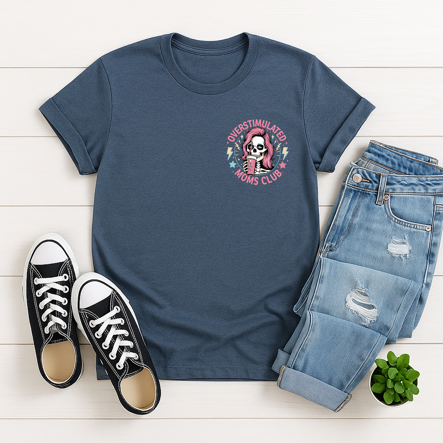 Overstimulated moms club-Heather Indigo-Short Sleeve