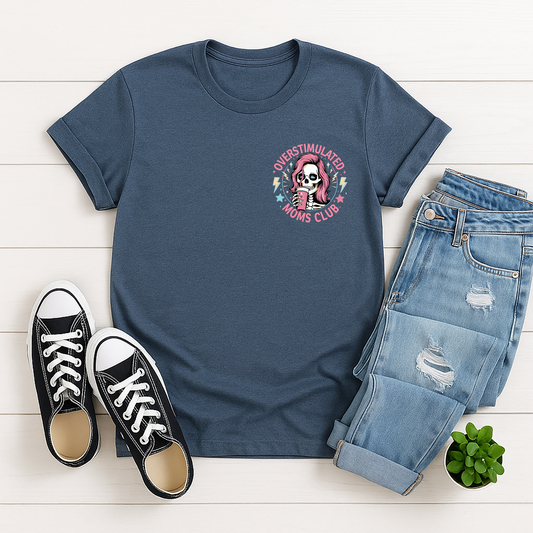 Overstimulated moms club-Heather Indigo-Short Sleeve