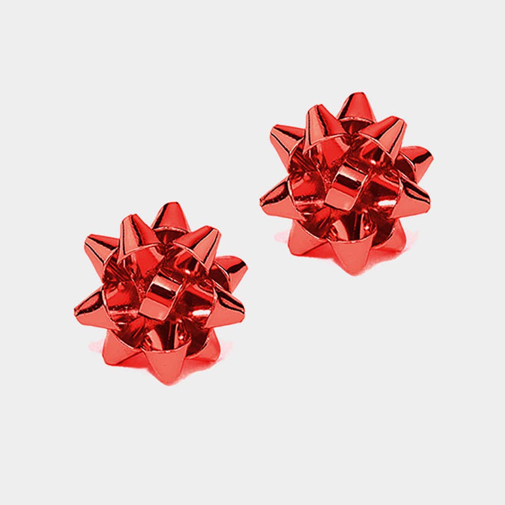 Christmas Gift Bow Stud Earrings: Pink