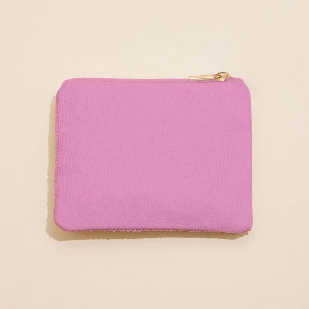 BEST MOM EVER Message Seed Beaded Flower Sequin Embellished Mini Pouch Bag