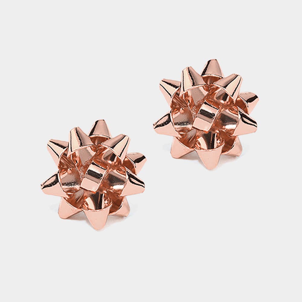 Christmas Gift Bow Stud Earrings: Rose Gold