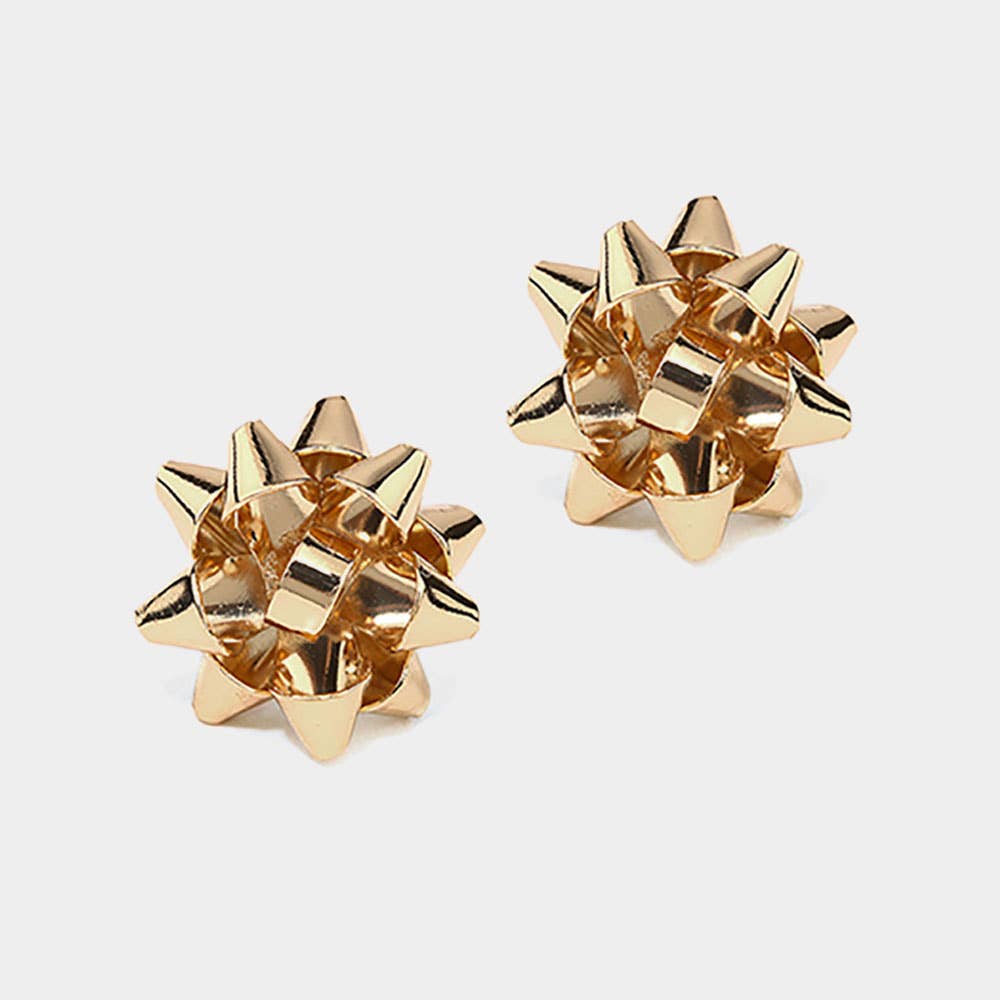 Christmas Gift Bow Stud Earrings: Rose Gold
